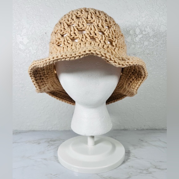 Hand Crafted Accessories - Tan Crochet Bucket Hat
